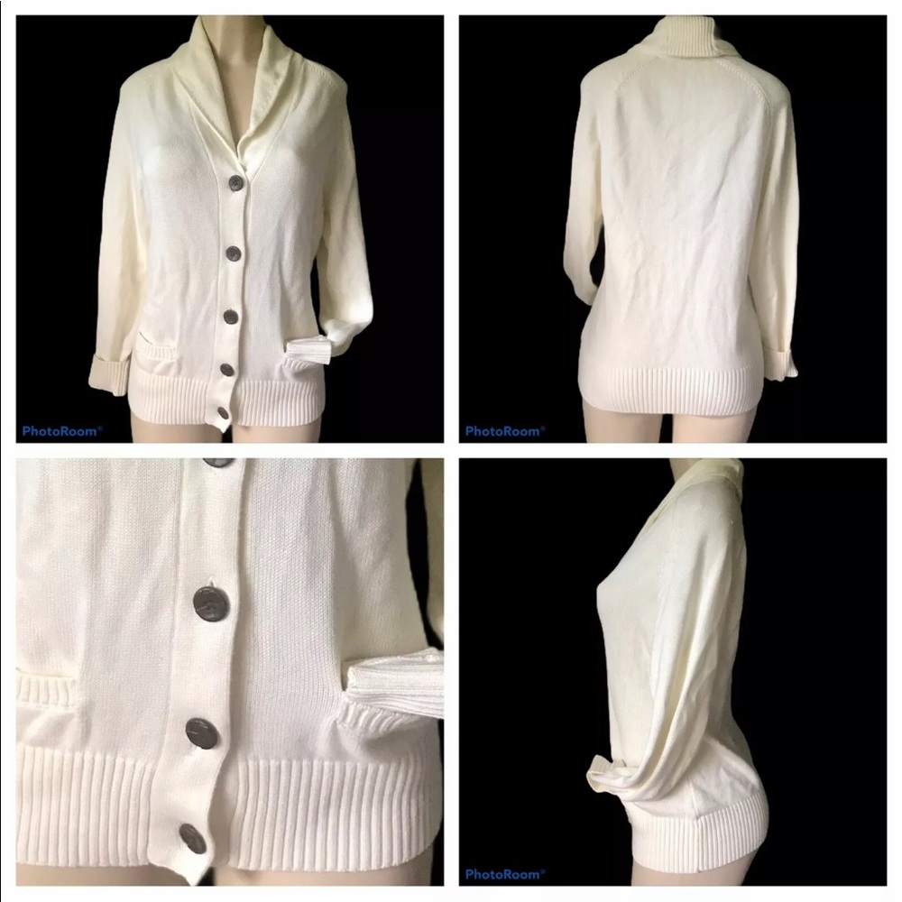 Women’s Cotton Cable Knit Cardigan Blazer L XL NEW Almond Ivory Cream NEW - Picture 4 of 7